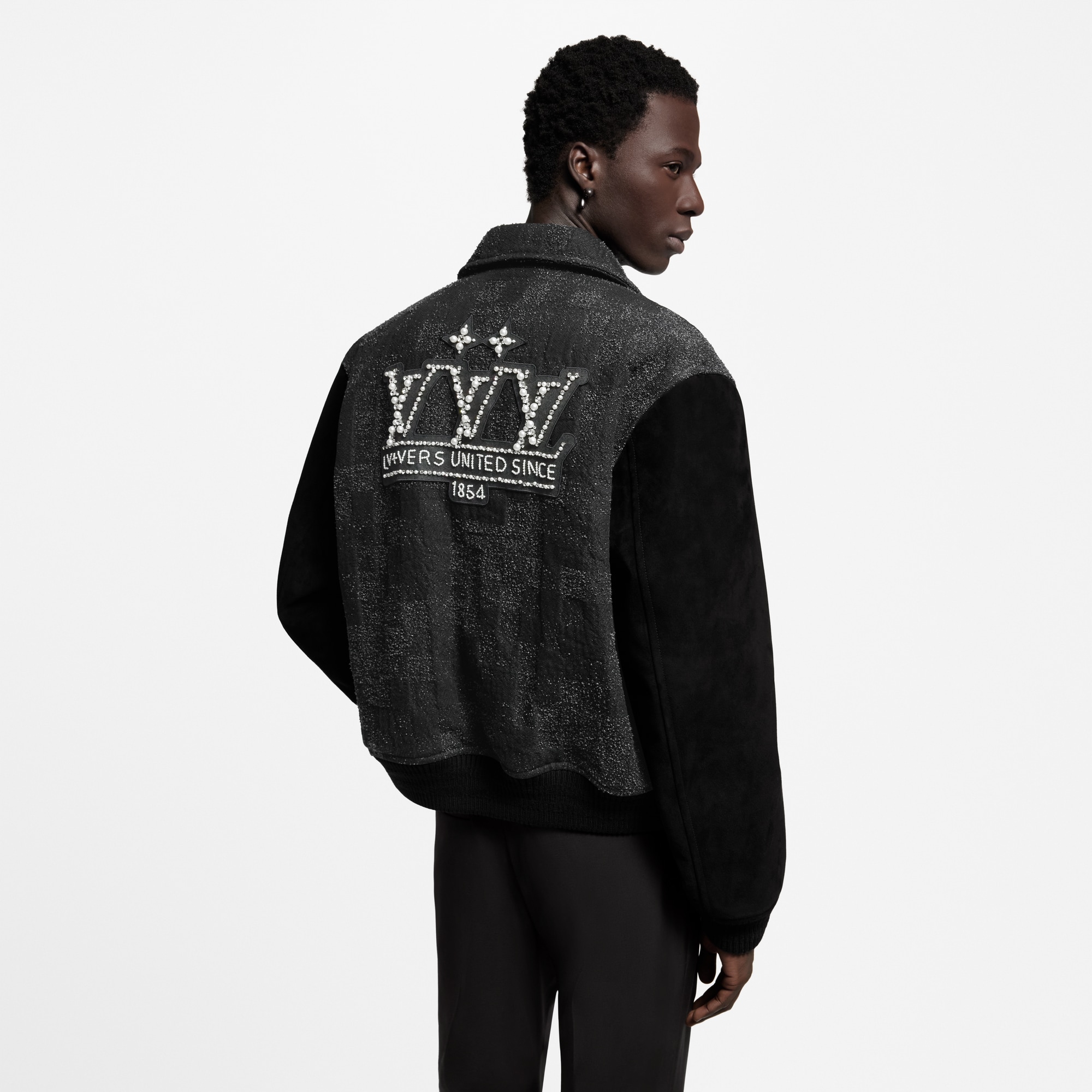 Louis Vuitton ブラック スタジャン Mix Leather Varsity Blouson - Ready-to-Wear 1AHBUZ | LOUIS VUITTON